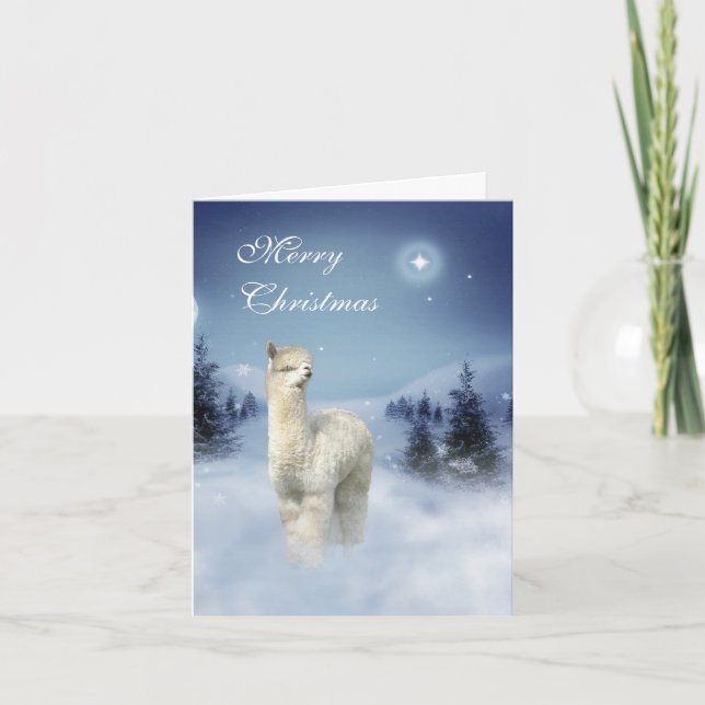 Alpaca Winter Night Christmas Cards (Front)
