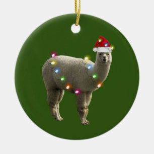 Alpaca With Hat Lights Christmas Ceramic Ornament