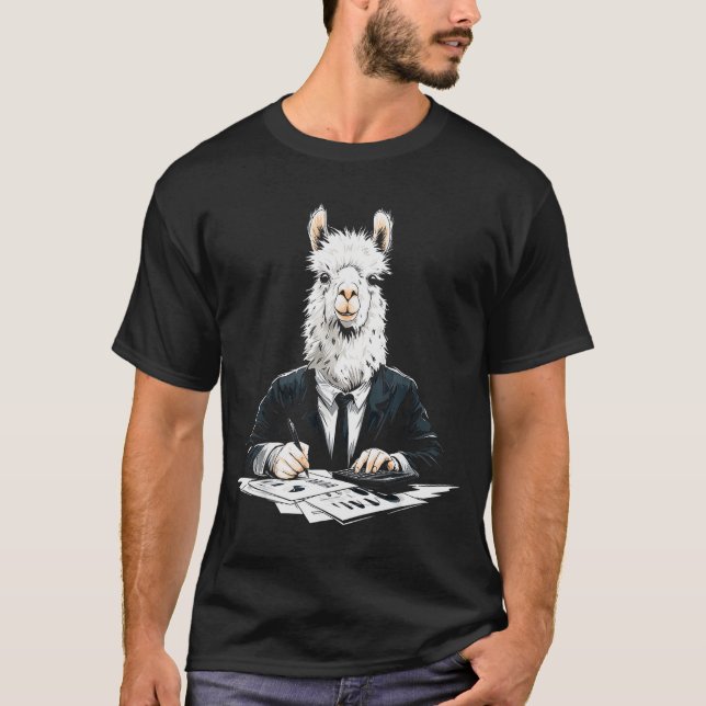 Alpaca Working Writing Motif Drawing Animal Art Al T-Shirt (Front)