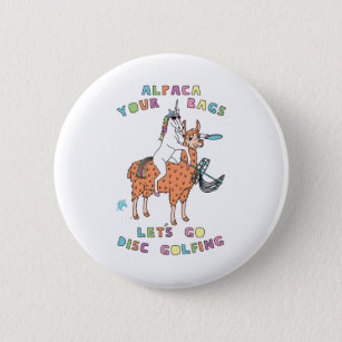 Alpaca-Your-Bags-Let's-Play-Disc-Golf-Unicorn- 2 Inch Round Button