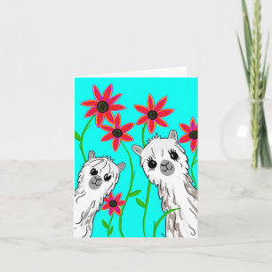 Alpaca's and Red Flowers Card