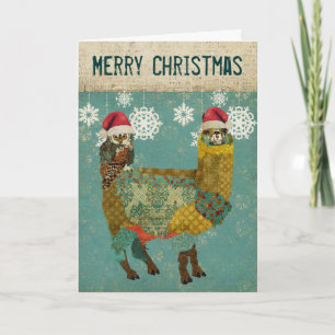 Alpaga d'or et carte de Noël de hibou
