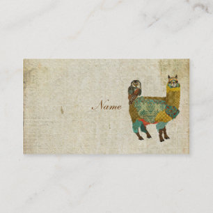 Alpaga d'or et carte de visite de hibou de