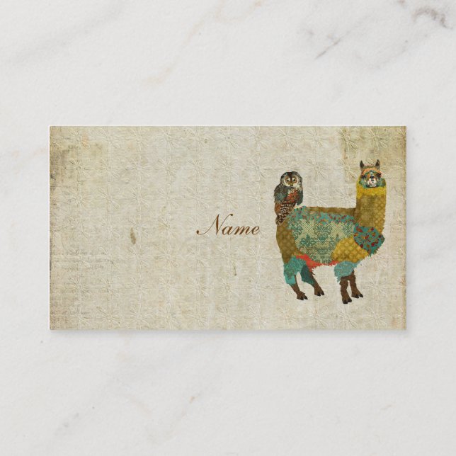Alpaga d'or et carte de visite de hibou de (Dos)