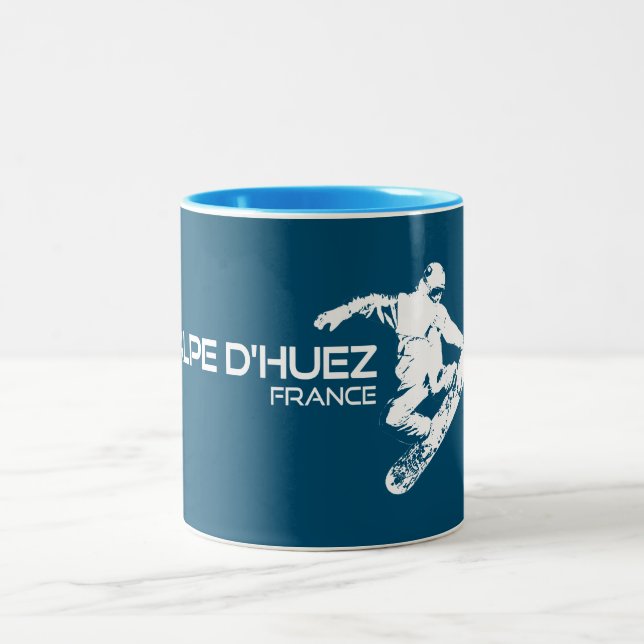 Alpe d’Huez France Snowboarder Two-Tone Coffee Mug (Center)