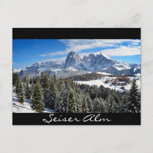 Alpe di Siusi in winter black border postcard