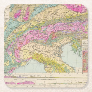 Alpenlander - Atlas Map of the Alps Square Paper Coaster