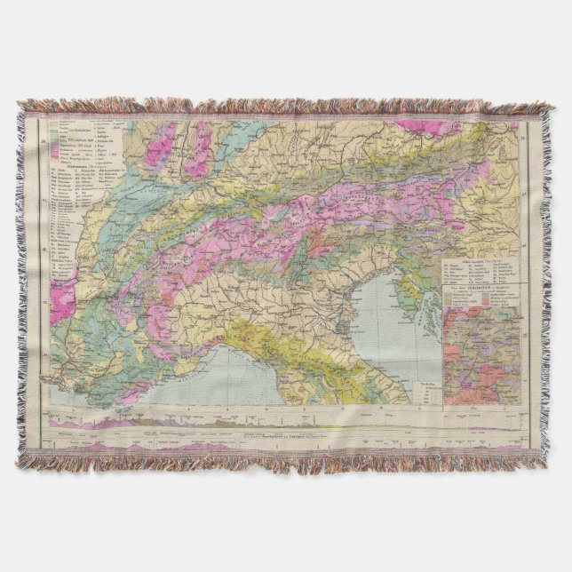 Alpenlander - Atlas Map of the Alps Throw Blanket (Front)