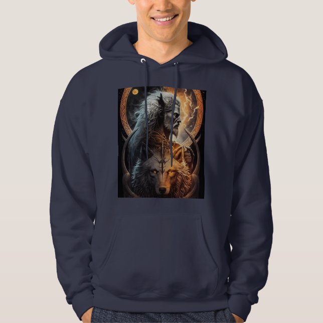 "Alpha Avenger: Men's Wolf-Inspired Hoodie Collect (Front)