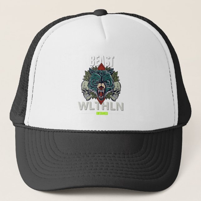 Alpha Beast _ Untamed Wolf Streetwear Fearless  Trucker Hat (Front)