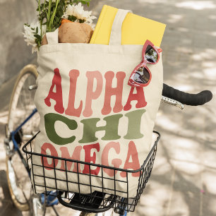 Alpha Chi Omega Groovy Retro Stacked Graphic Tote Bag