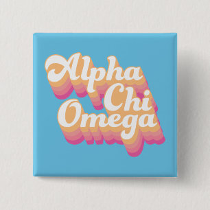 Alpha Chi Omega Groovy Script 2 Inch Square Button