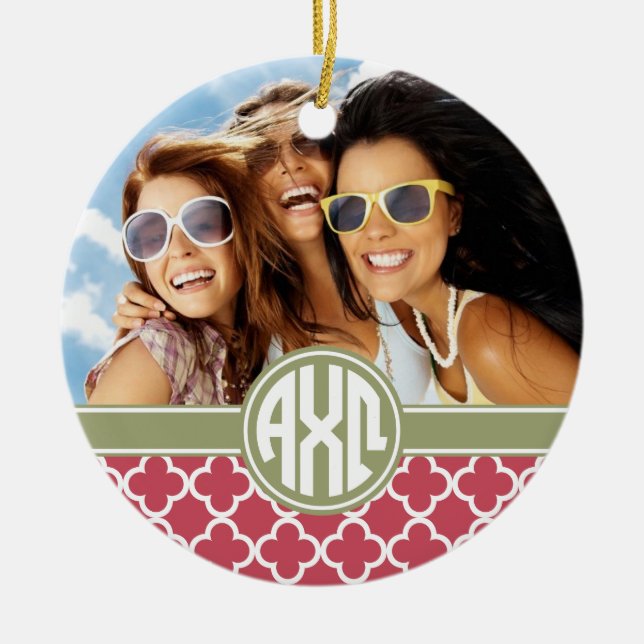 Alpha Chi Omega | Monogram and Photo Ceramic Ornament (Front)