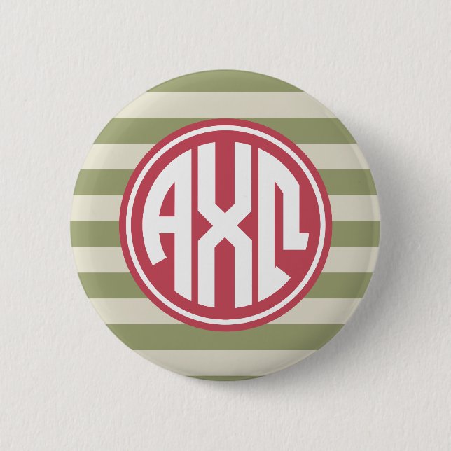 Alpha Chi Omega | Monogram Stripe Pattern 2 Inch Round Button (Front)