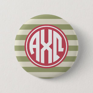 Alpha Chi Omega Monogram Stripe Pattern 2 Inch Round Button