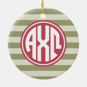 Alpha Chi Omega   Monogram Stripe Pattern Ceramic Ornament
