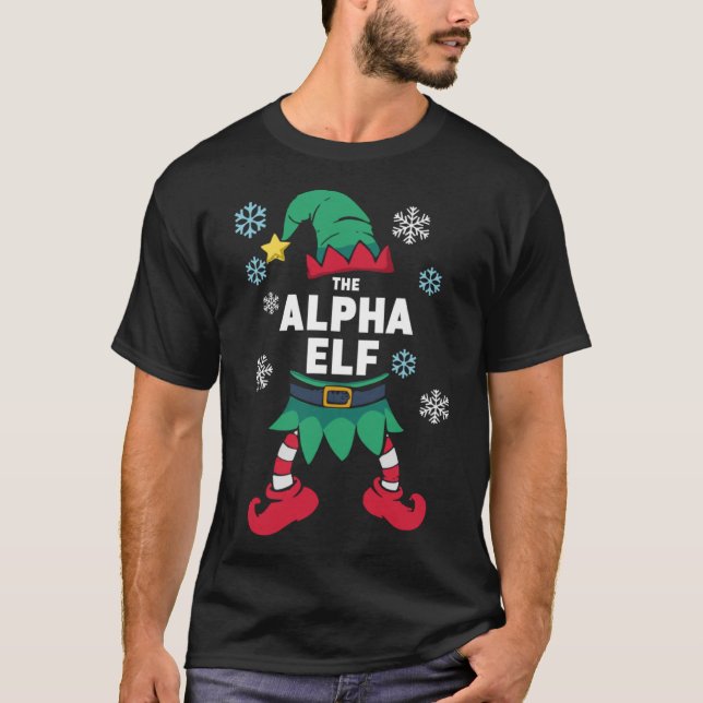 Alpha Elf Family Christmas Party Pyjamas T-Shirt (Front)
