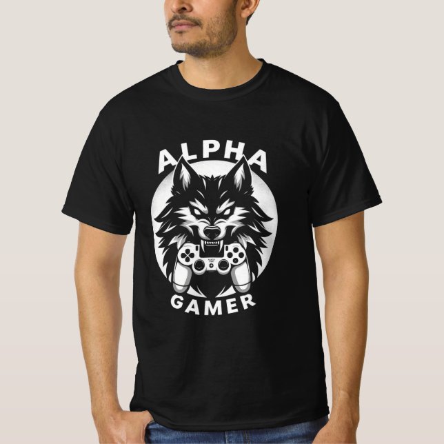 Alpha Gamer Wolf with Controller T-Shirt (Front)