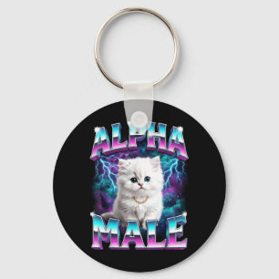 Alpha Male Cat Kitten Funny for Men Women Keychain