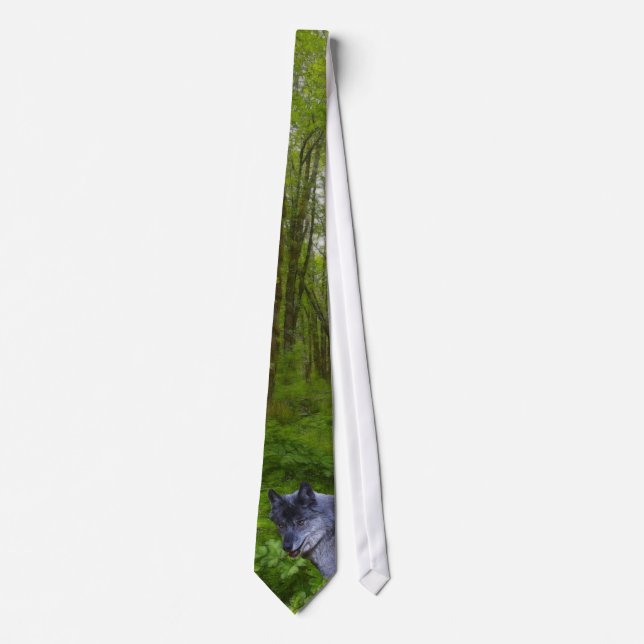 Alpha Male Grey Wolf & Forest Wildlife Necktie (Front)