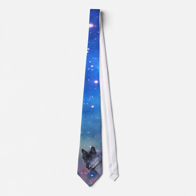 Alpha Male Grey Wolf & Outer Space Wildlife Tie (Front)
