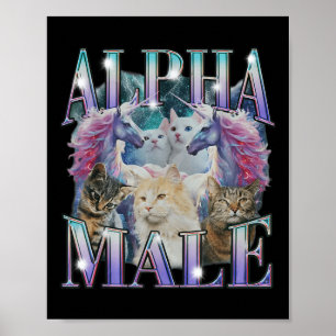 Alpha Male Unicorn Cat Ironic Vintage Poster