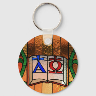 Alpha Omega Book Stained Glass Art Keychain