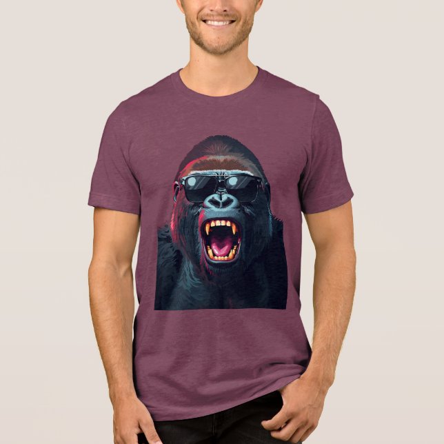 Alpha Rage – Roaring Gorilla with Sunglasses Tri-Blend Shirt (Front)