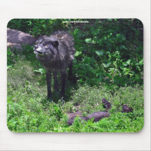 Alpha Timber Wolf & Grey Wolf Cub Wildlife Art Mouse Pad