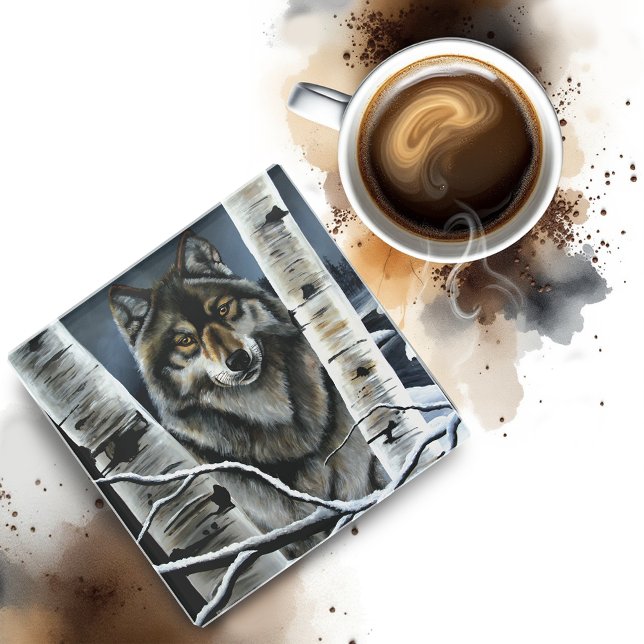 Alpha Timber Wolf Poplar Trees Glass Coaster (Creator Uploaded)