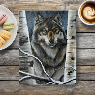 Alpha Timber Wolf Poplar Trees Jigsaw Puzzle