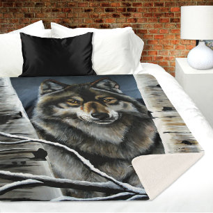 Alpha Timber Wolf Poplar Trees Sherpa Blanket