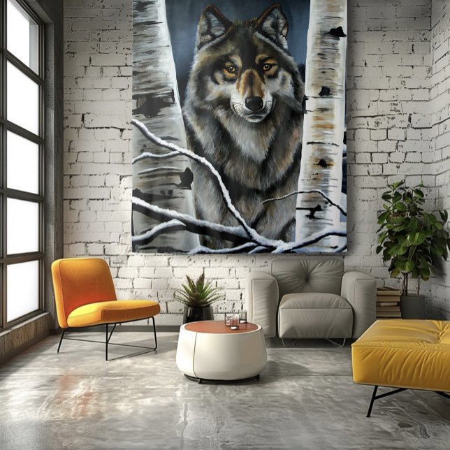 Alpha Timber Wolf Poplar Trees Tapestry (Creator Uploaded)