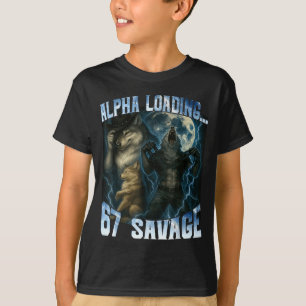 Alpha Wolf Loading 67 Percent Savage Funny Wolves T-Shirt
