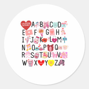 Alphabet Abc I Love You T Shirt Valentines Day Hea Classic Round Sticker