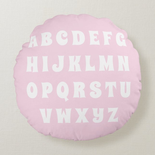 Alphabet Abc pattern pink white reversible nursery Round Pillow (Front)
