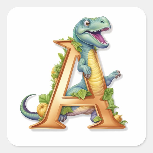 Alphabet Adventure: A for Dinosaur Square Sticker (Front)