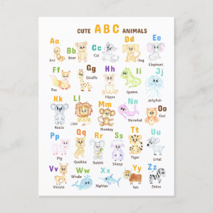 Alphabet Animal ABC Cute animals Announcement Postcard
