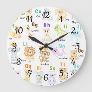 Alphabet Animal ABC Cute animals  Large Clock