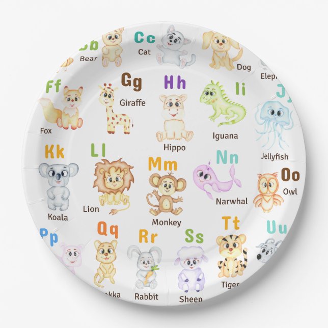 Alphabet Animal ABC Cute animals  Paper Plate (Front)