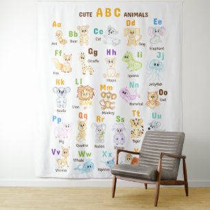 Alphabet Animal ABC Cute animals  Tapestry