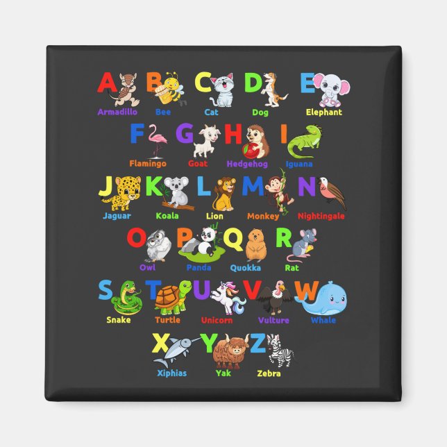 Alphabet Animal ABC's Learning Carré Magnet (Devant)
