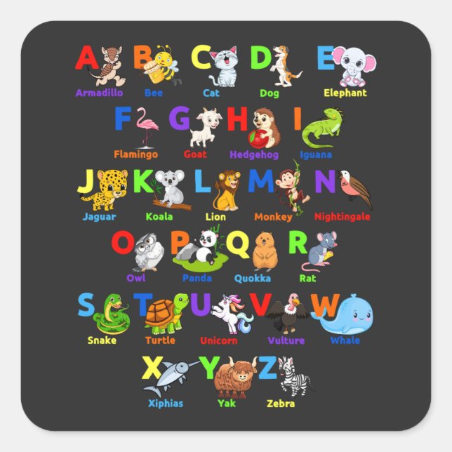 Alphabet Animal ABCs Learning Square Sticker (Front)