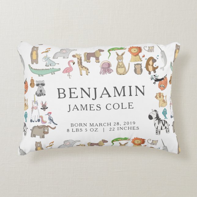 Alphabet animal | Coussin des statistiques de nais (Devant)