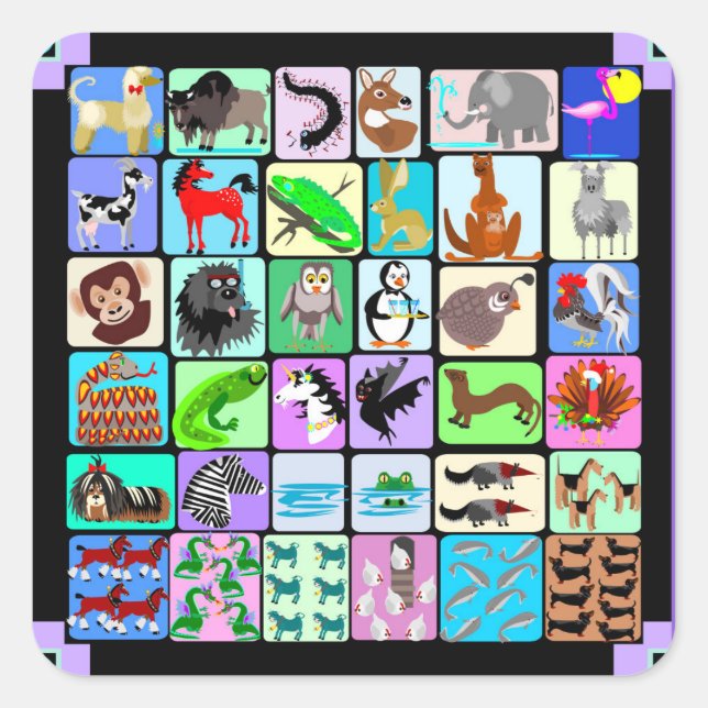 Alphabet animals square sticker (Front)