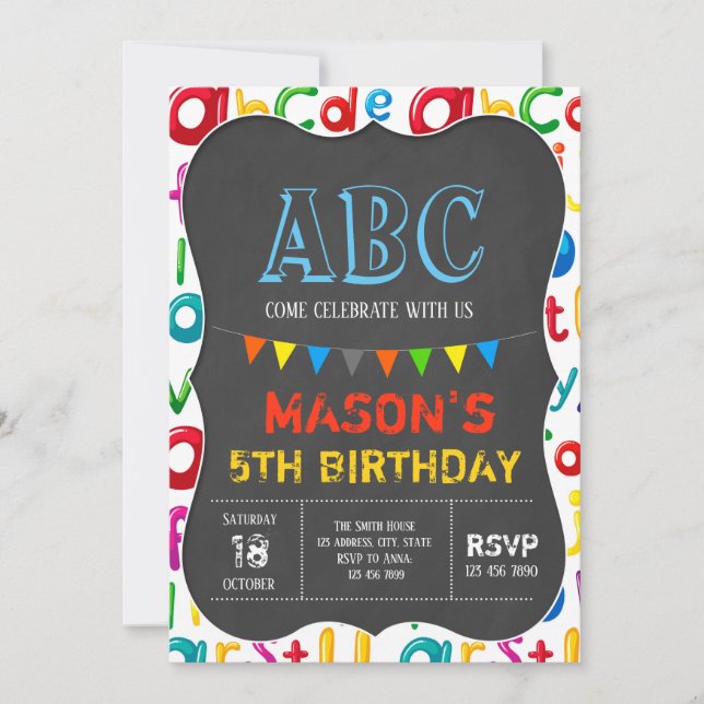 Alphabet birthday invitation (Front)