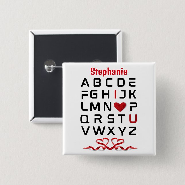 Alphabet Chart I I Love You 2 Inch Square Button (Front & Back)