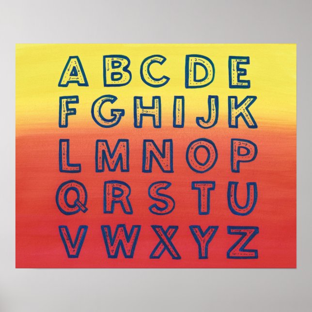 Alphabet Chart Upper Case Letters Sunset Ombre (Front)