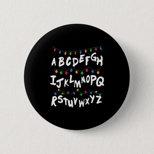 Alphabet Christmas Lights T Shirt Stranger Tee Gif 2 Inch Round Button (Front)