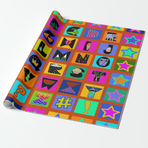 Alphabet Colourful Gift Wrapping Paper - Red Blue